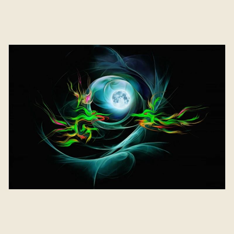 Moonlit Dragon Dance: Neon Swirl in Space