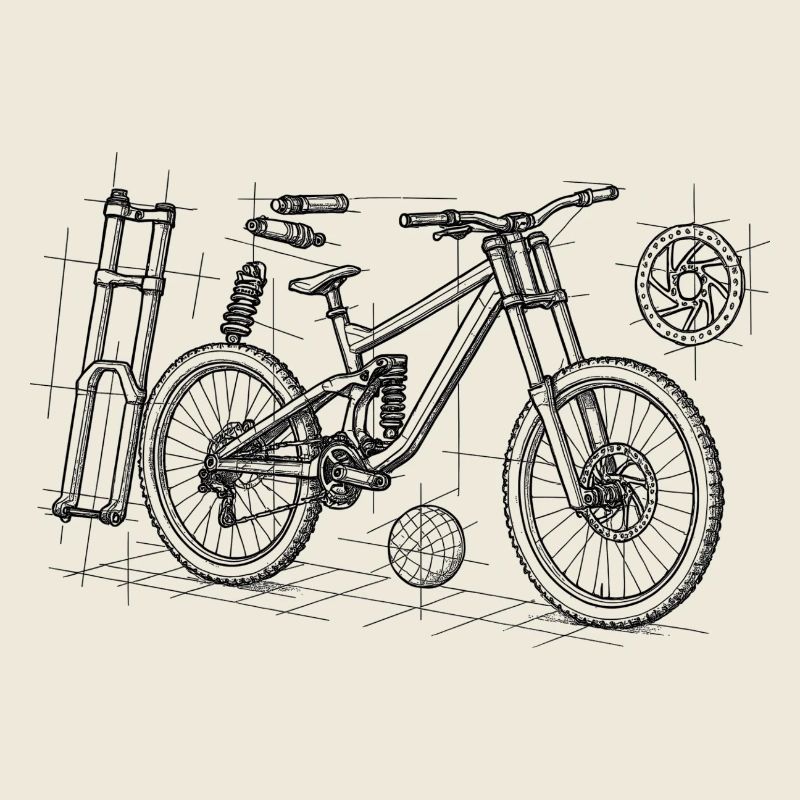 Dessin du vélo DH Exploded - Croquis de géométrie