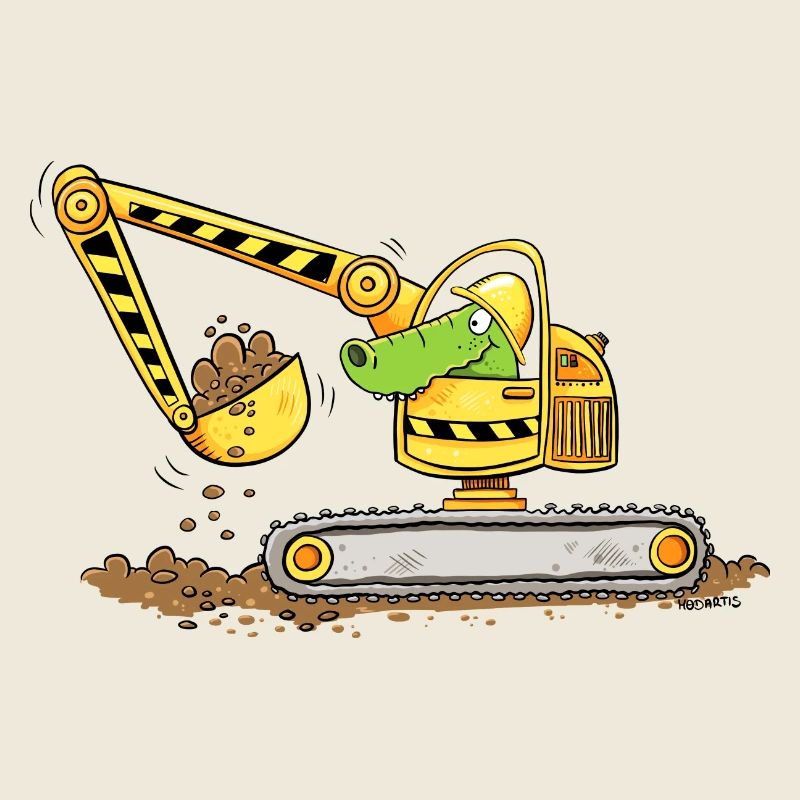 Excavator with crocodile Construction site Excavator driver boys
