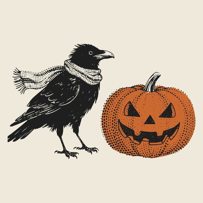 Crow with Halloween Pumpkin