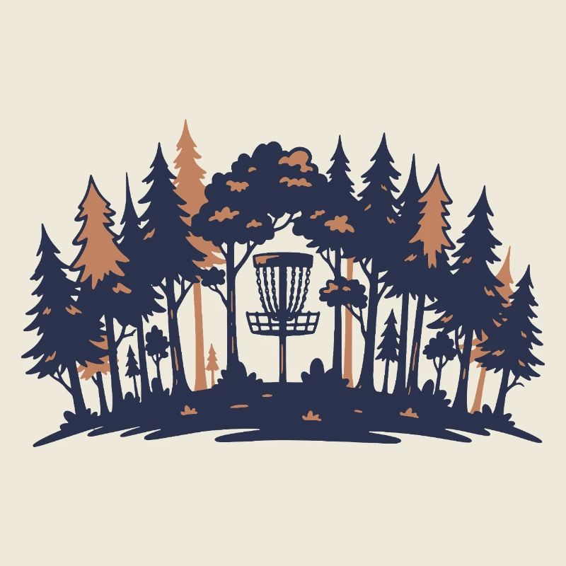 Disc-Golf-Szene Wald-Korb-Silhouette