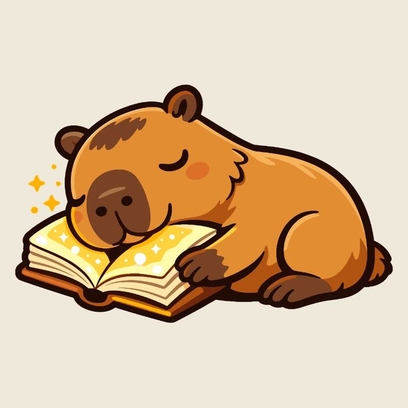 Sleeping Capybara on Book Reading Motif