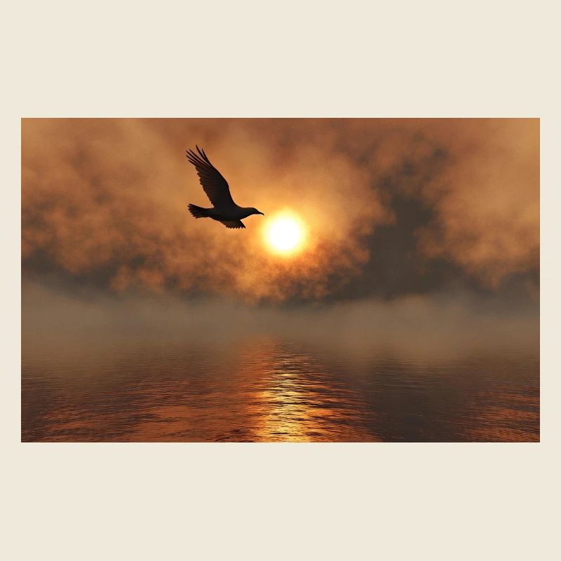 Sunset bird over the sea