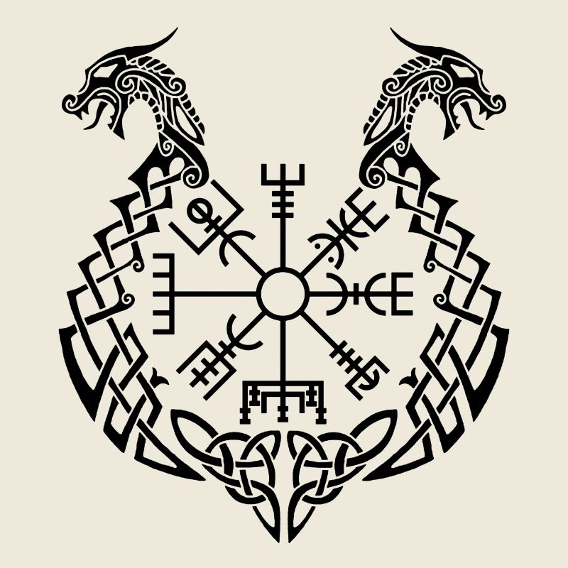 Schwarzer Drache und Wikingerkompass