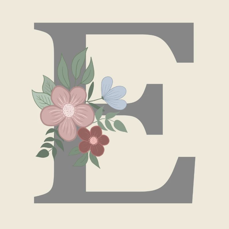 Letter E with flower grey