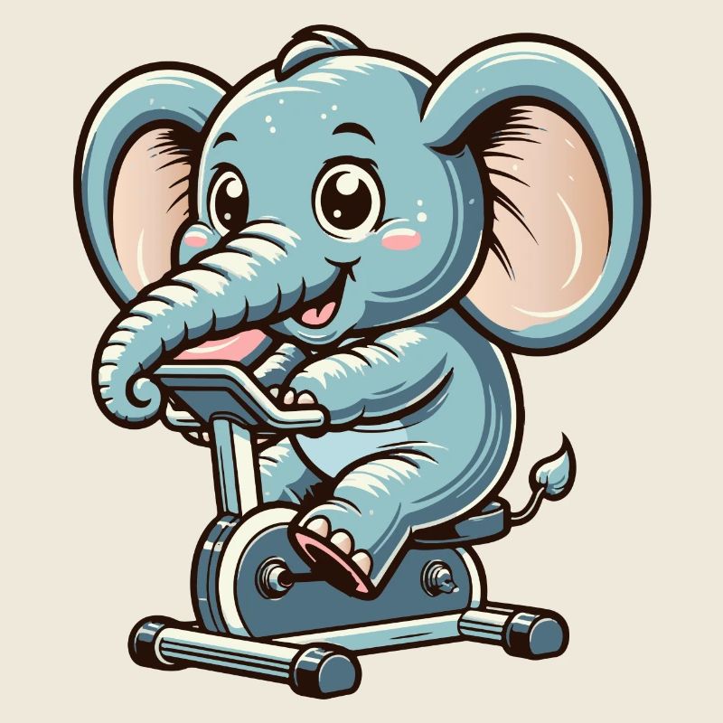 blue cartoon elephant on an ergometer