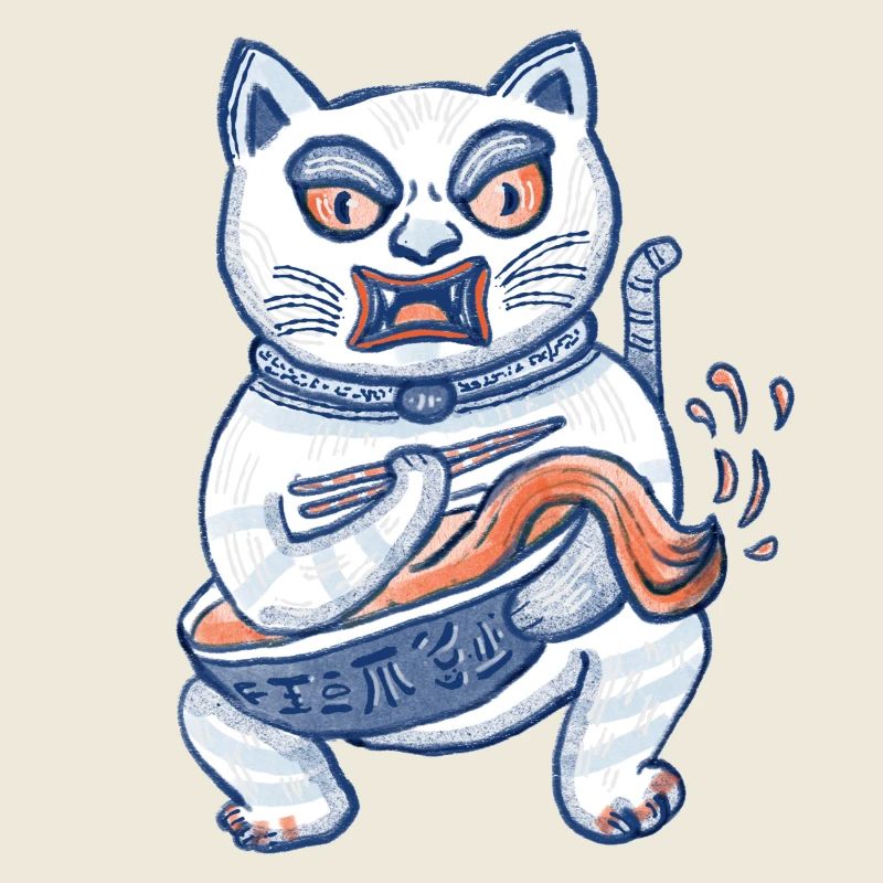 Chat chanceux avec des ramen