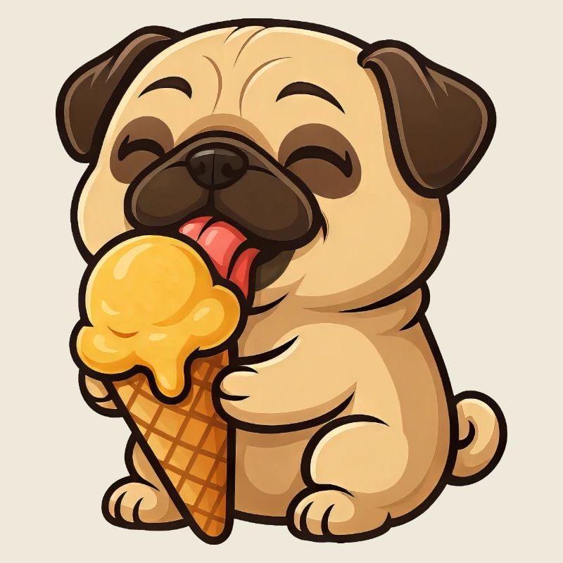 Cheerful Pug with Cream Summer Cartoon