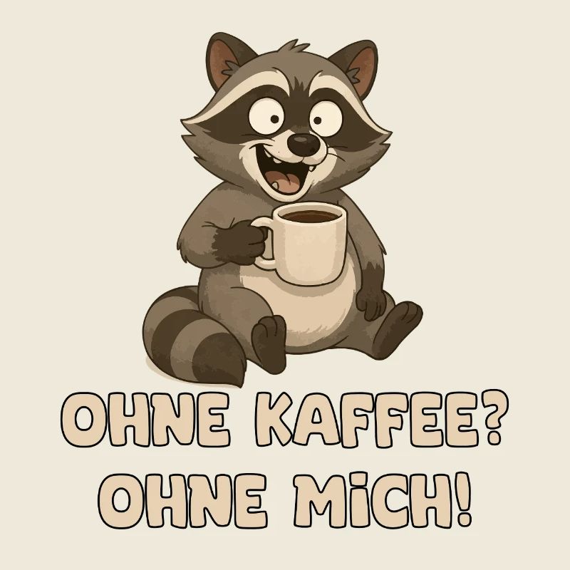 Raccoon with coffee cup saying