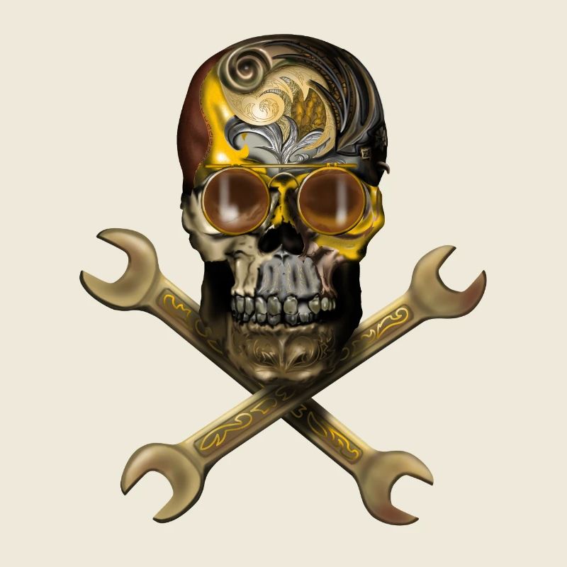 Crâne steampunk avec outils