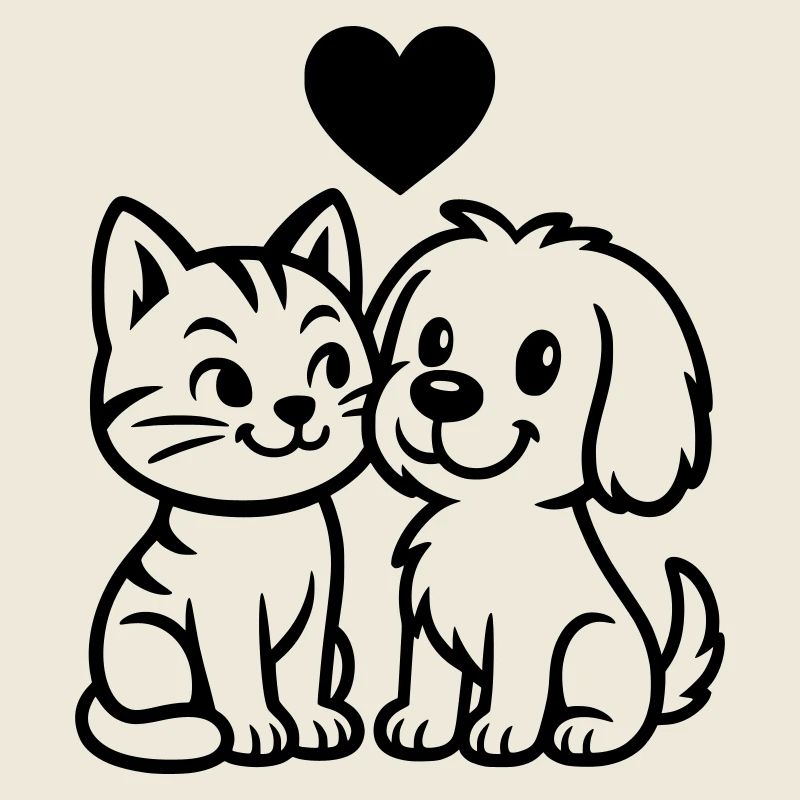 Chien mignon et chat mignon avec coeur