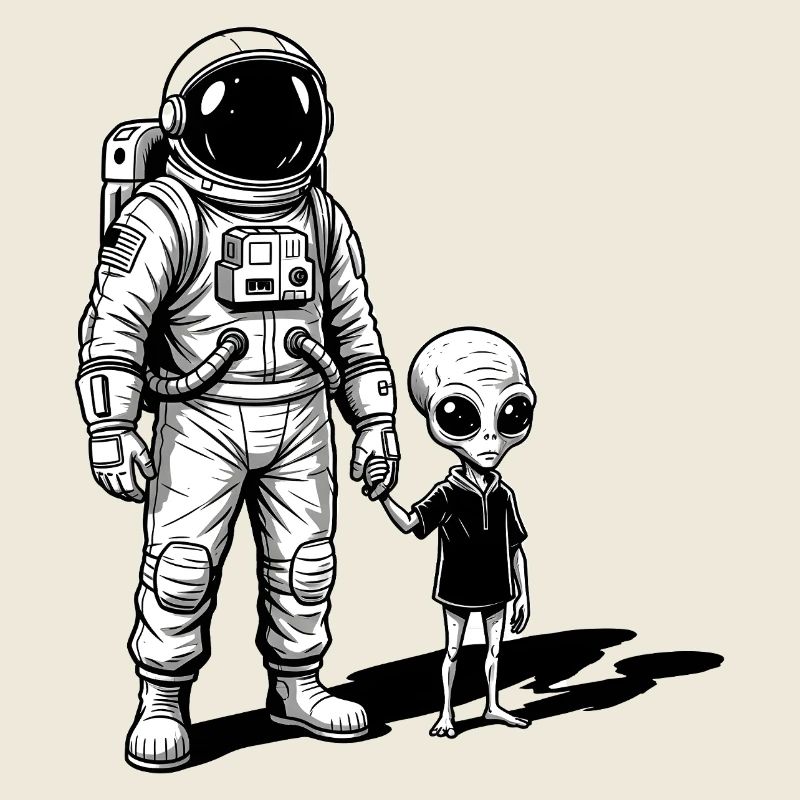 Astronaute et extraterrestre main dans la main