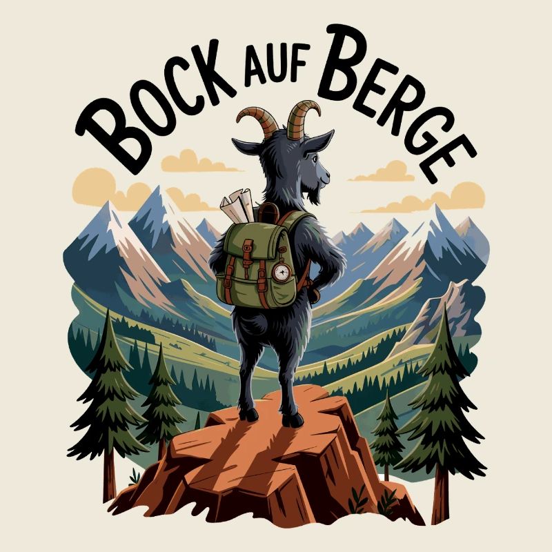 Bock on mountains mountain goat with backpack
