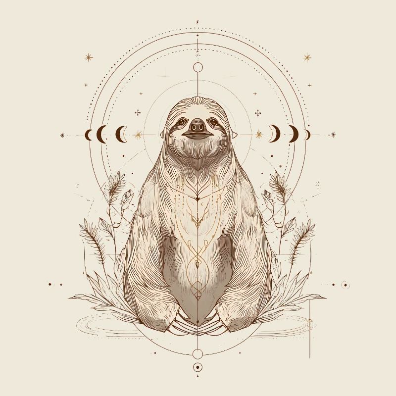 Sloth with moon phases in boho style
