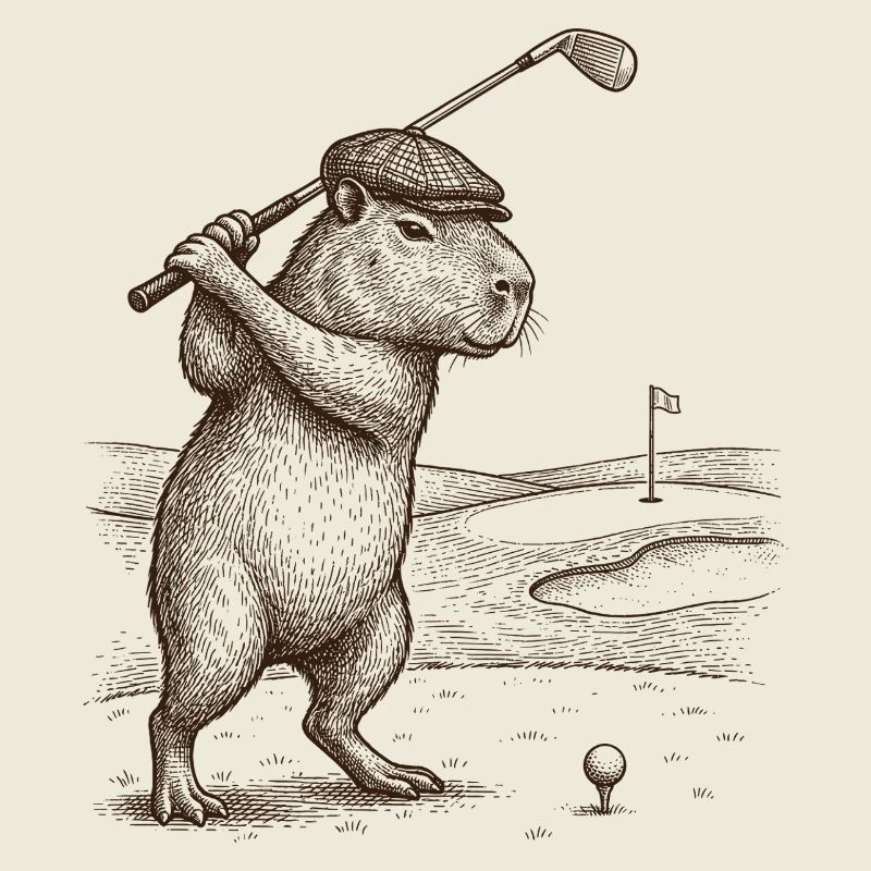Funny Capybara Playing Golf Golfer