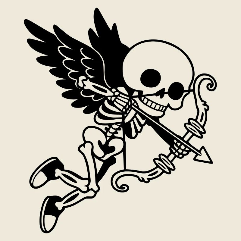 Skeleton Cupid with Wings Black