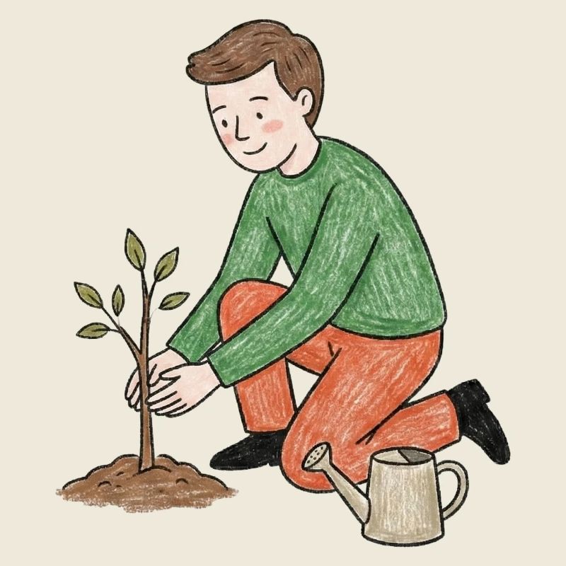 Junger Gärtner pflanzt einen Trieb