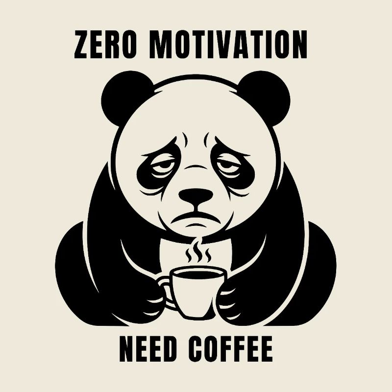 Zero Motivation Need Coffee - Tired Panda Humor