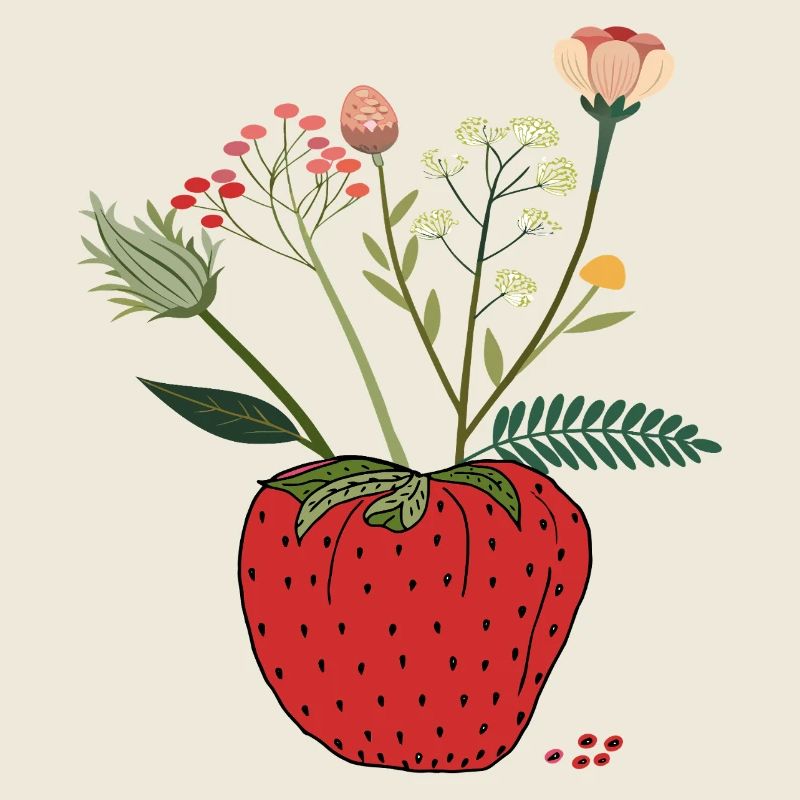 Erdbeere mit Blütenbouquet