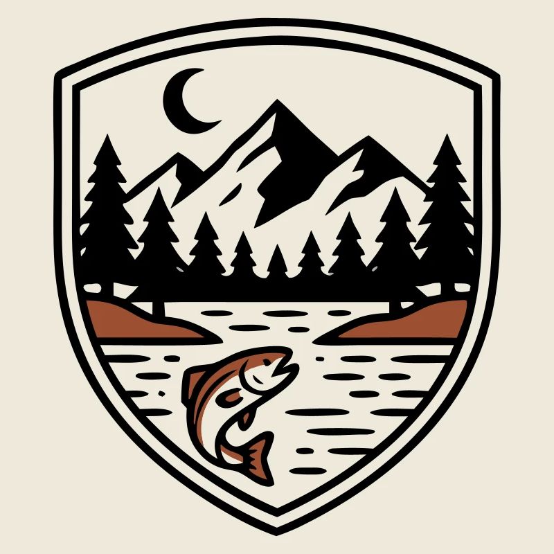 Mountains Forest Fish Shield Logo