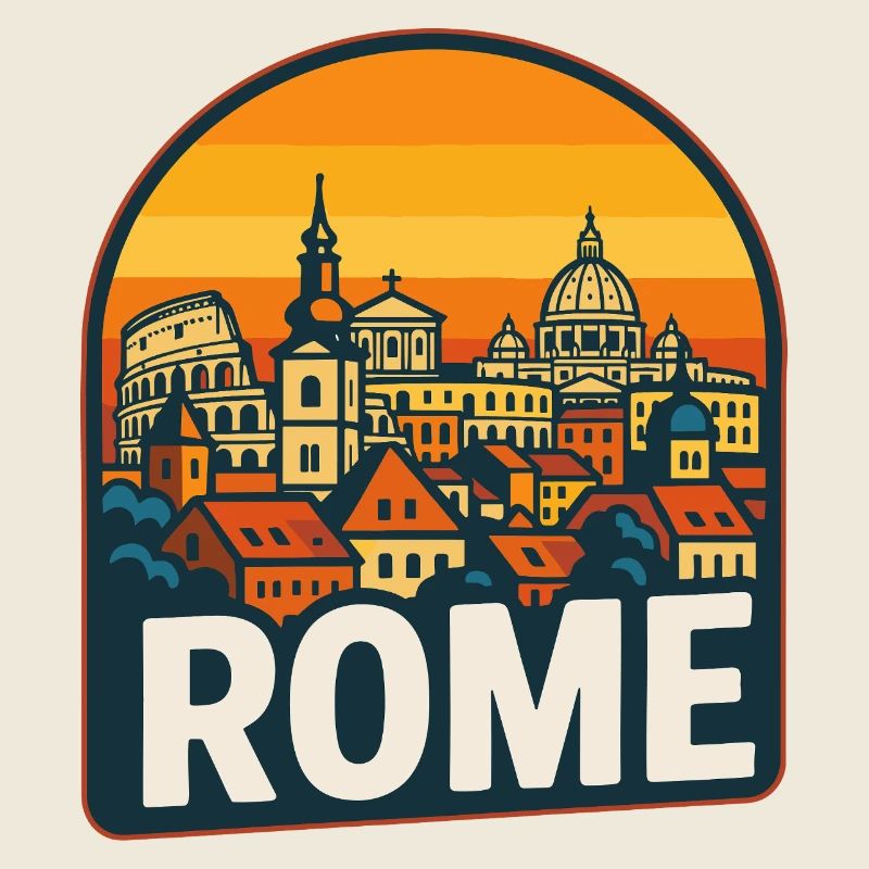 Art rétro du Colossée du Coucher de Soleil de Rome Skyline