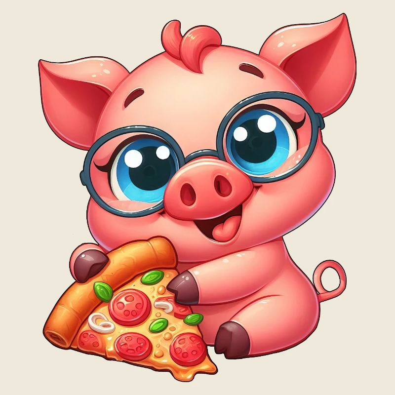 Nerd Pig Cartoon Pizza Pizza Lover