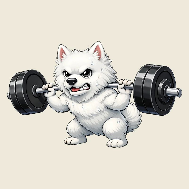 Süßer spitz Hund Cartoon Gewichtheber Workout 