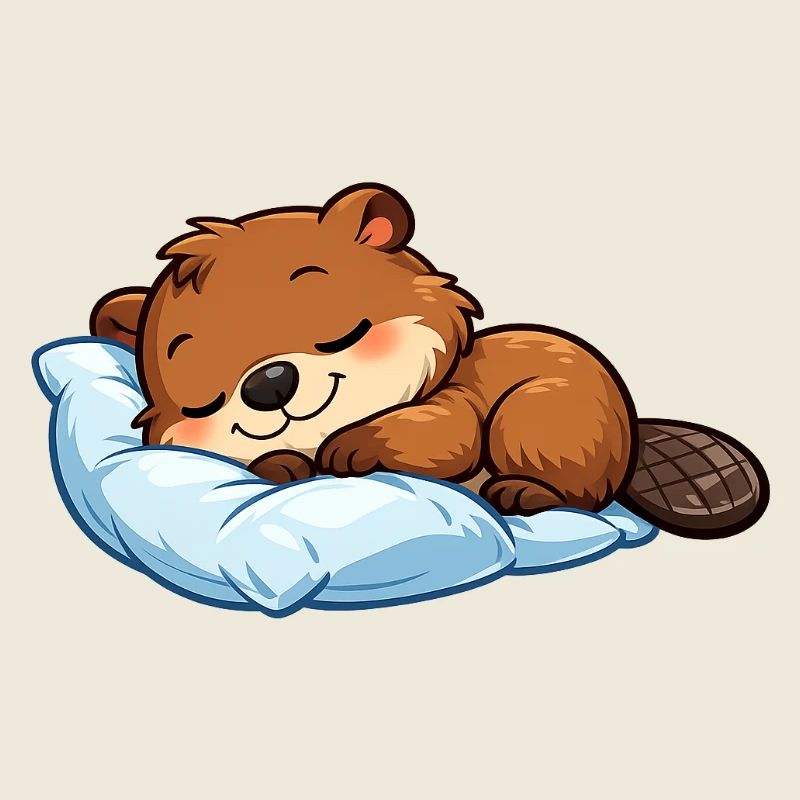 Sleeping Beaver on Blue Pillow