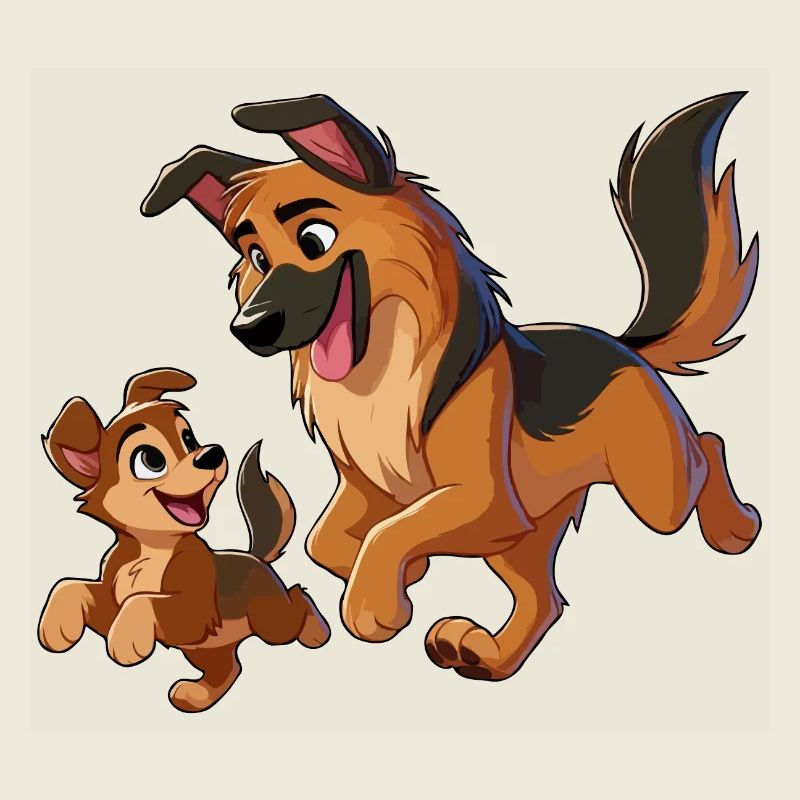 Deutscher Schäferhund Mutter mit Kind beim Herumtollen