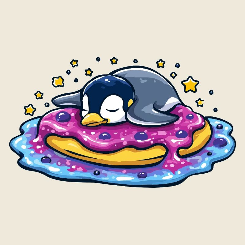 Sleeping penguin on donut