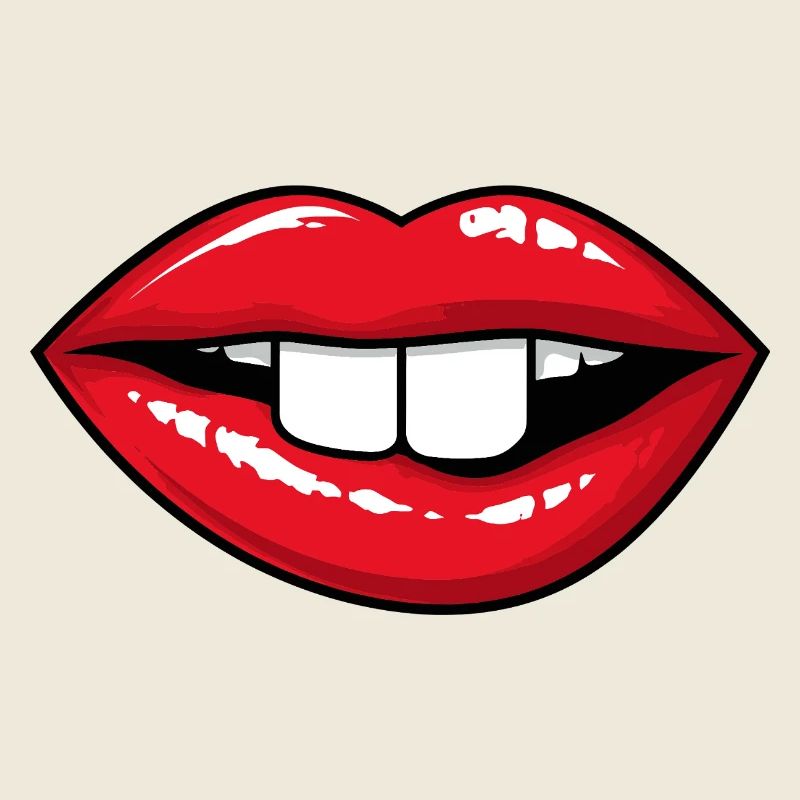 Red lips with rabbit teeth