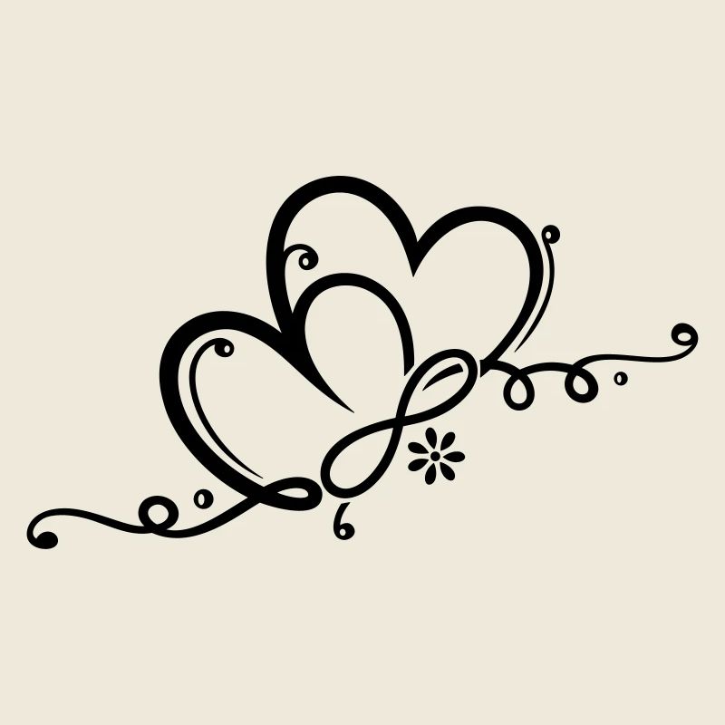 Deux coeurs avec des fleurs et l'infini