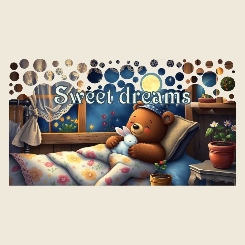 Süße Träume schlafender Bär mit Kuscheltier