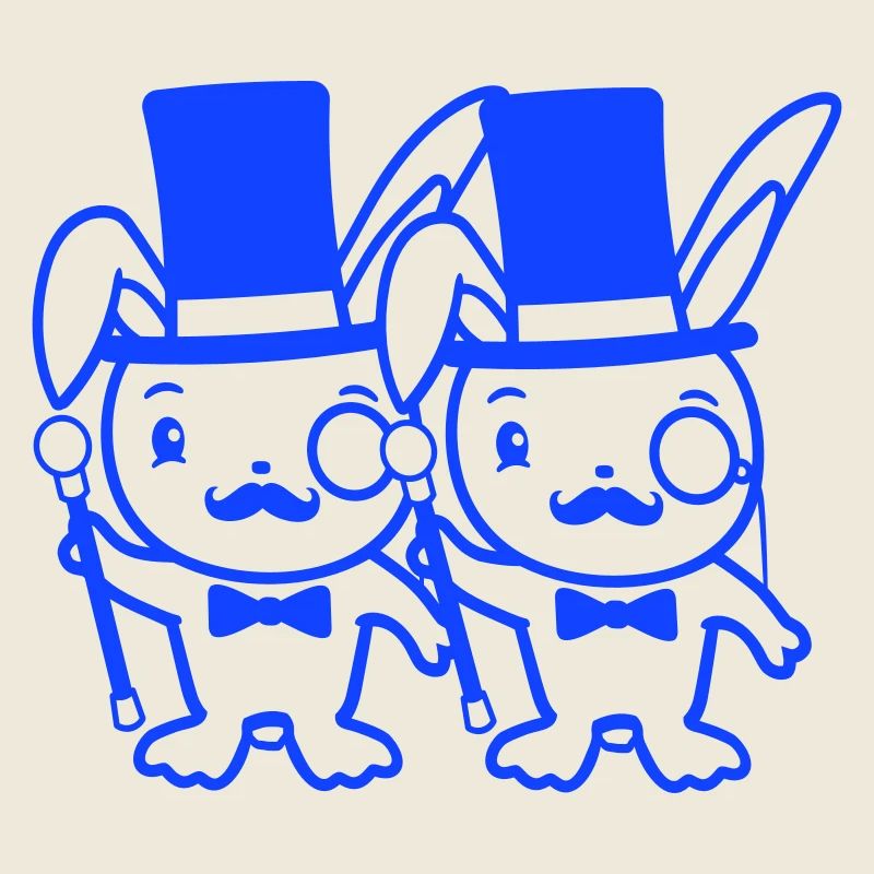 2 lapins Mr. Gentleman chapeau haut de forme Monocle Lunettes
