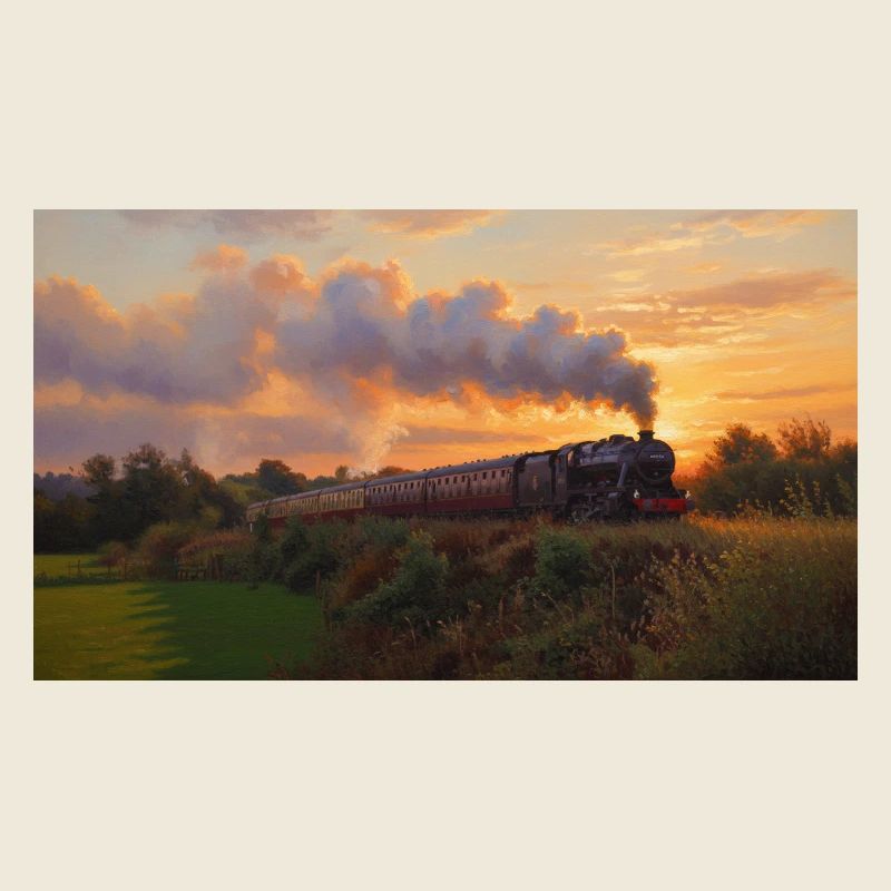 Train à vapeur du coucher du soleil
