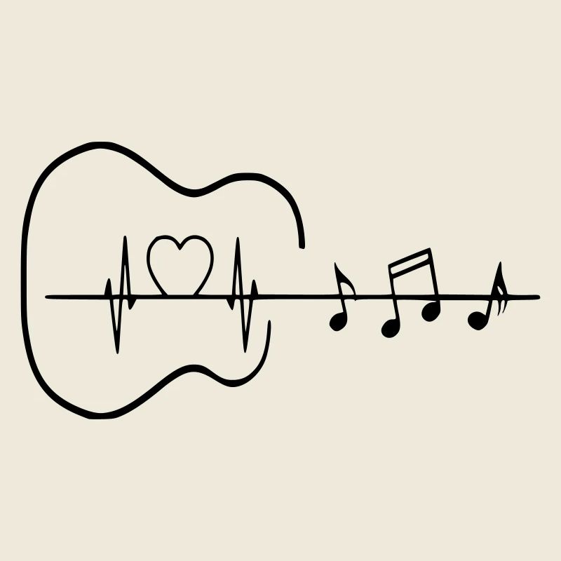 Guitar with heartbeat and musical notes *