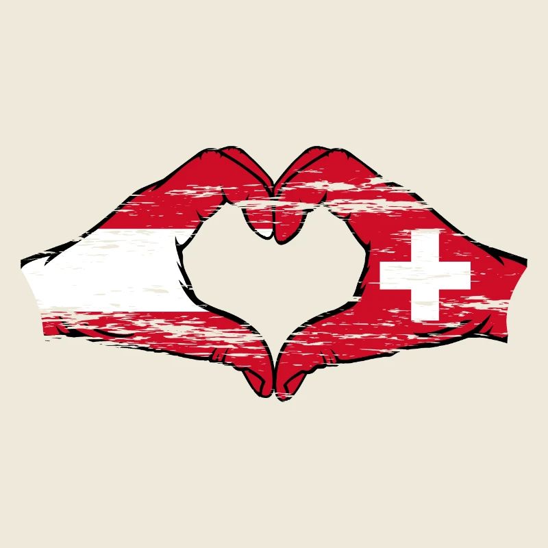 Autriche Suisse Drapeau Mains Coeur Forme Utilisé