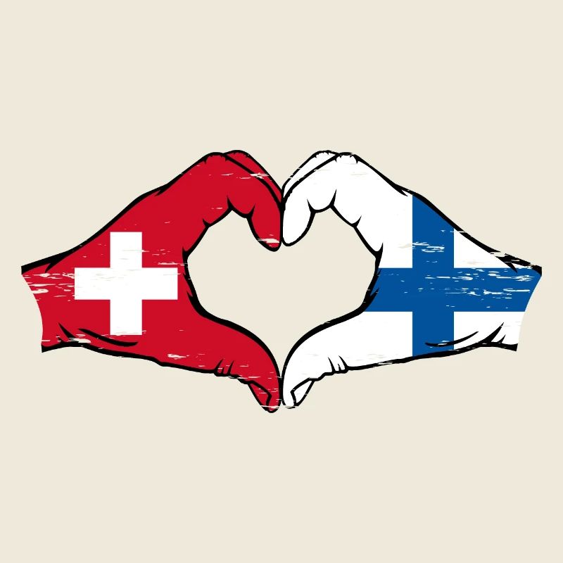 Switzerland Finland Flag Hands Heart Shape Used