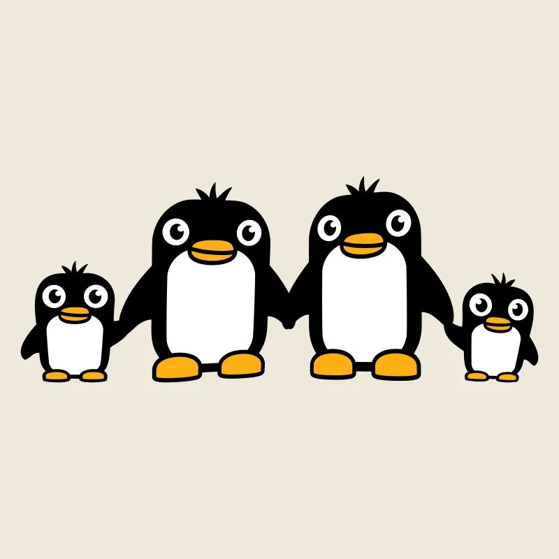 4 Penguins Dad Mom Two Kids Baby Hands Holding