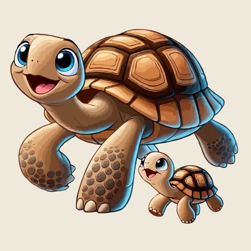 Schildkrötenmutter mit herumtollendem Kind