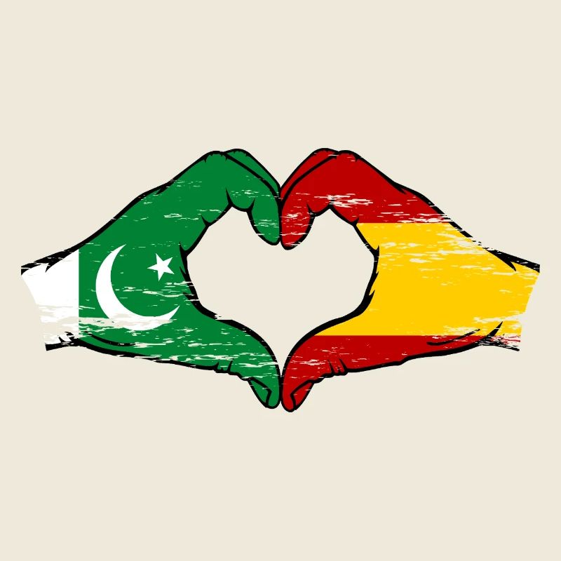 Pakistan Espagne Drapeau Main Coeur Forme