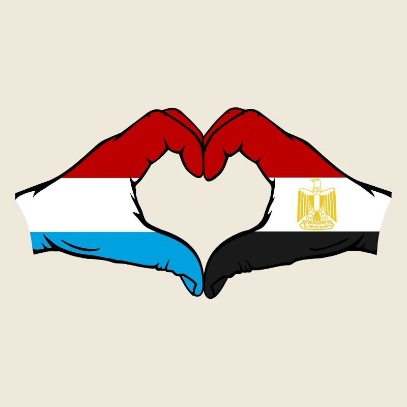Luxembourg Egypte Drapeau Mains Coeur Forme Utilisé