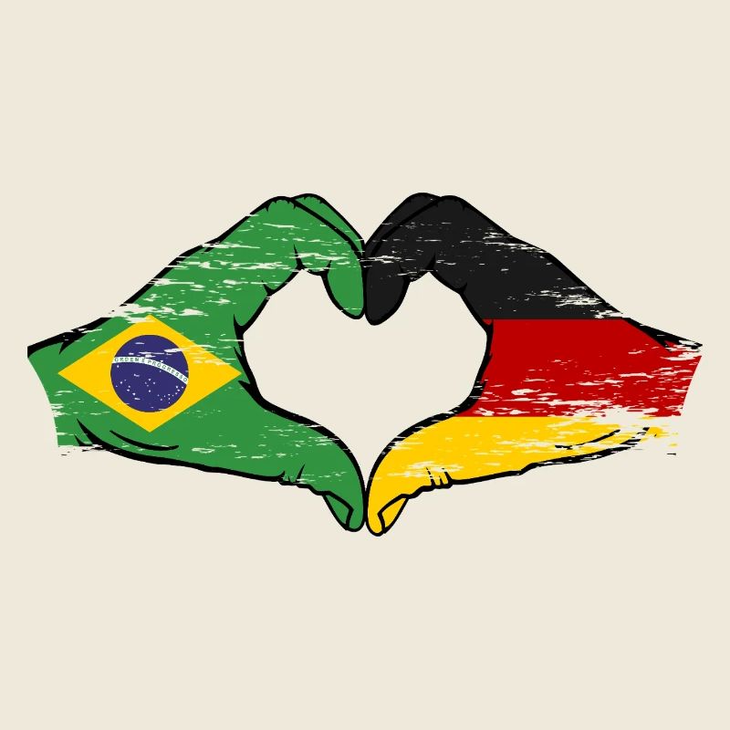Brésil Allemagne Drapeau Main Forme Coeur Utilisé