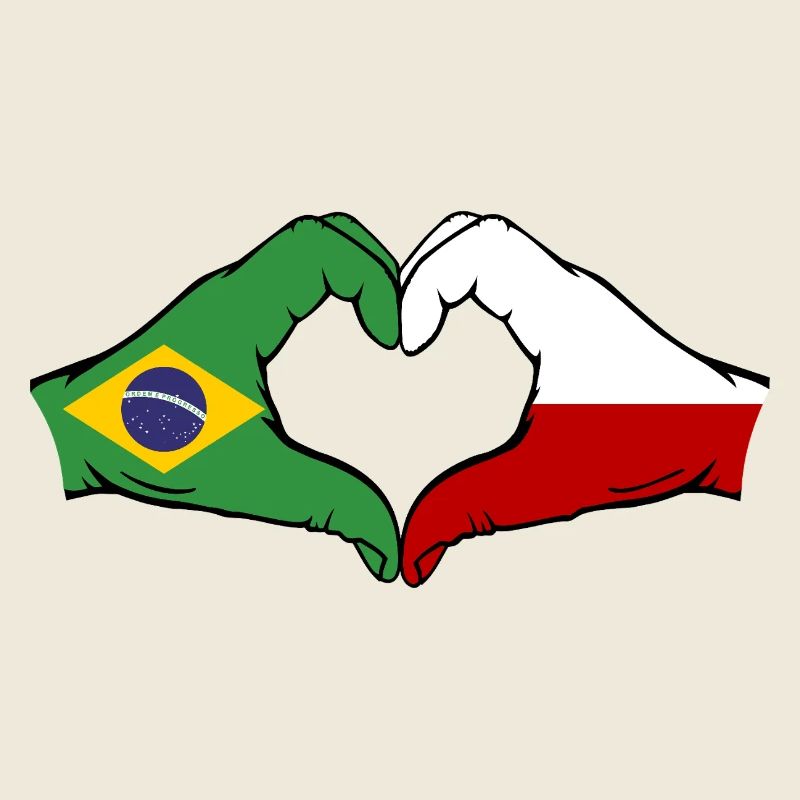Brésil Pologne Drapeau Mains Coeur Forme