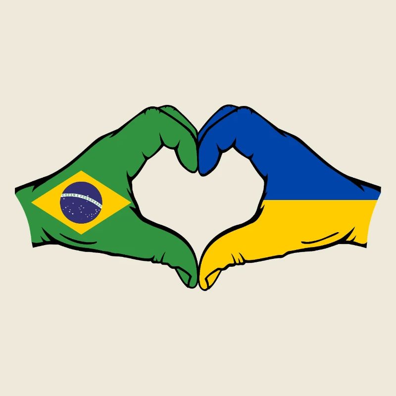 Brazil Ukraine Flag Hands Heart Shape