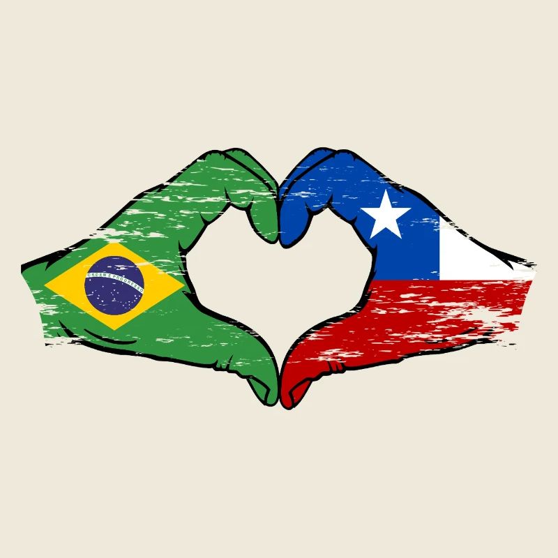 Brésil Chili Drapeau Main Coeur Forme Utilisé