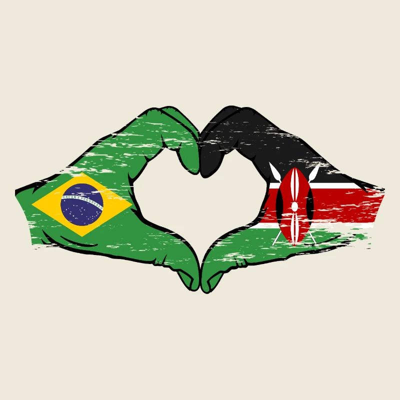 Brésil Kenya drapeau mains forme de cœur utilisé