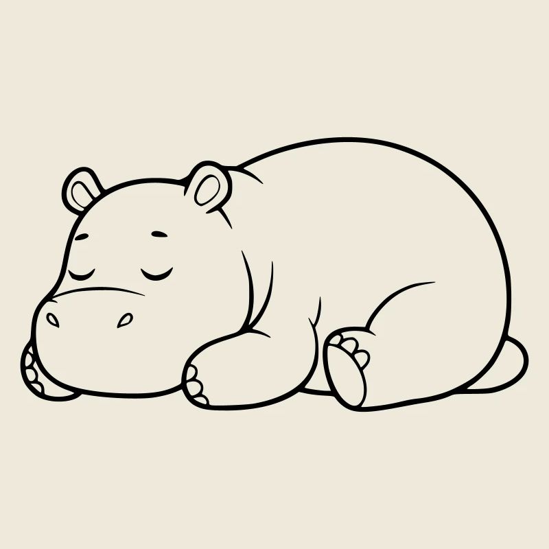 Silhouette fatiguée de l’hippopotame endormi