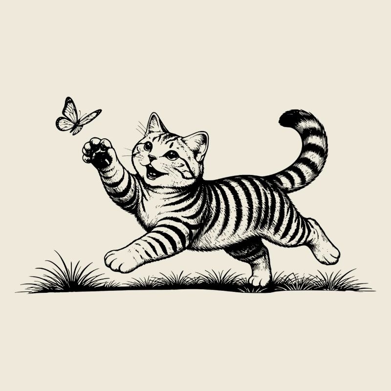 Cat playing with butterfly