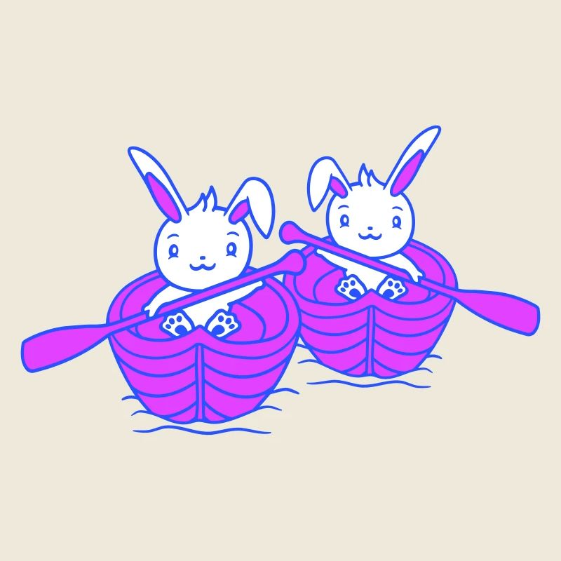 Deux mignons lapins lapin pagayer ramer bateau à rames